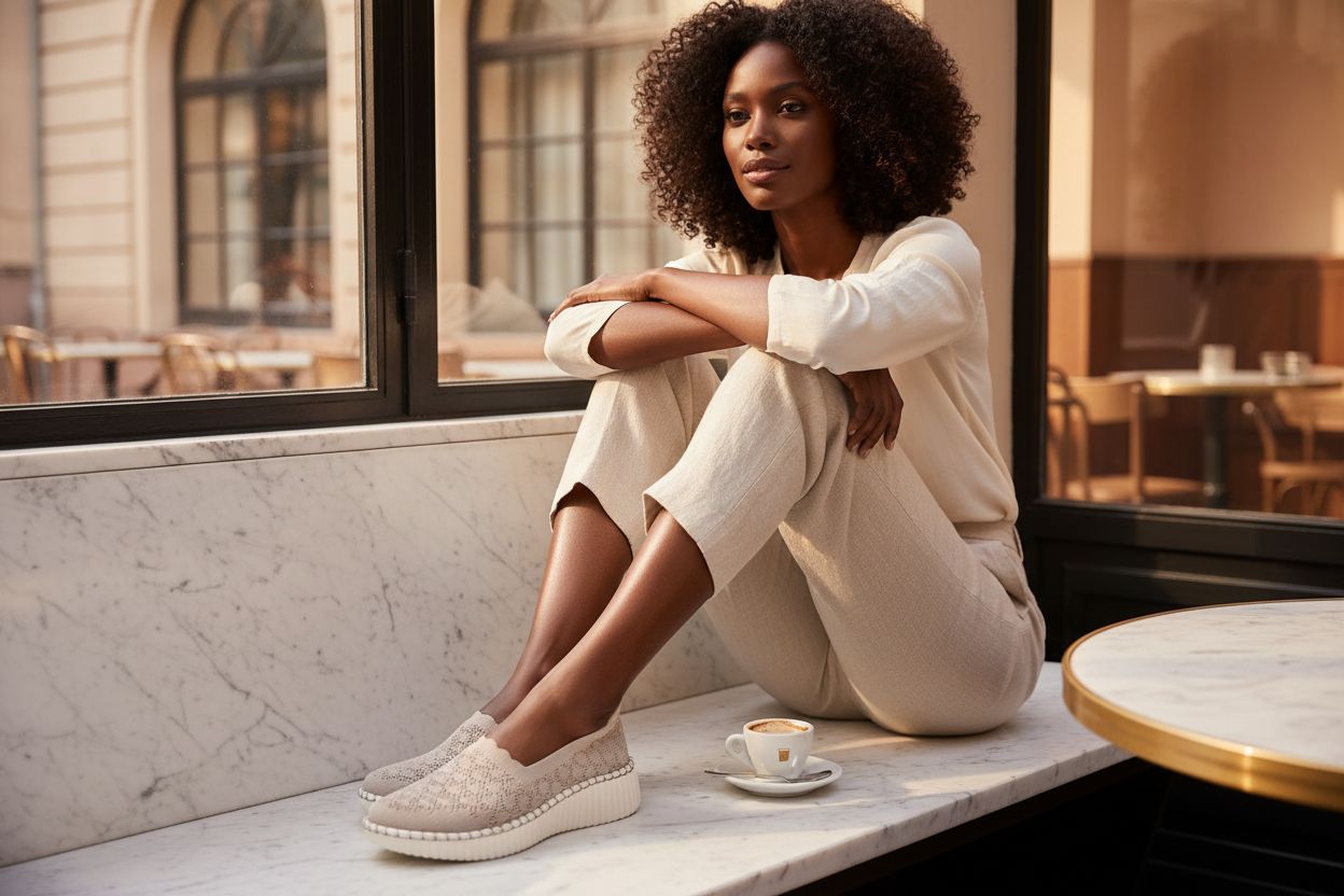 Pair of Skechers women's trainers in neutral color, featuring sporty design and everyday comfort styling for casual athletic wear โ view 4