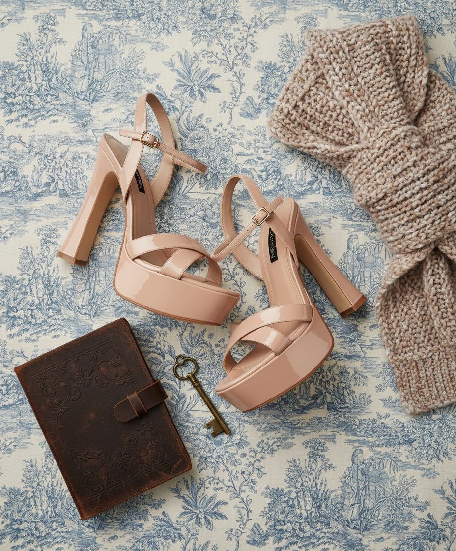 Neutral chunky platform heels with ankle strap, featuring a thick heel and supportive straps for date night or party wear — view 6